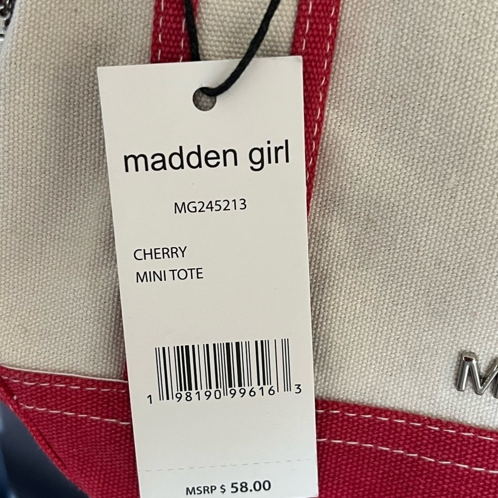 NWT Madden Girl Cherry Canvas Mini Tote Crossbody Bag Charms and Keychain - Picture 6 of 13